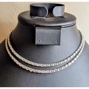 Vintage Joseph Mazer Double Strand Rhinestone Baguette Necklace
